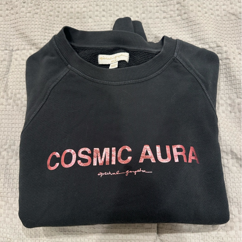 Spiritual Gangster Charcoal Sweatshirt with Pink Print